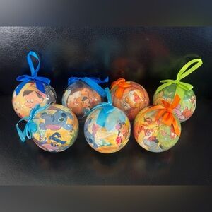 LOT of 7 Disney Store Christmas ball ornament shatterproof round Xmas lilo pooh
